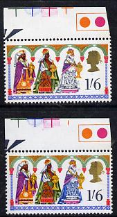 Great Britain 1969 Christmas 1s6d unmounted mint with new blue (King's robe) omitted plus normal SG 814e