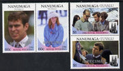 Tuvalu - Nanumaga 1986 Royal Wedding (Andrew & Fergie) set of 4 (2 se-tenant pairs) overprinted SPECIMEN in silver unmounted mint