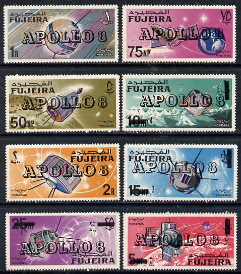 Fujeira 1969 Space Achievements perf set of 8 with Apollo 8 opt, Mi 341-48A unmounted mint