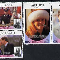 Tuvalu - Vaitupu 1986 Royal Wedding (Andrew & Fergie) set of 4 (2 se-tenant pairs) overprinted SPECIMEN in silver unmounted mint