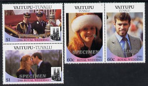 Tuvalu - Vaitupu 1986 Royal Wedding (Andrew & Fergie) set of 4 (2 se-tenant pairs) overprinted SPECIMEN in silver unmounted mint