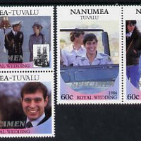 Tuvalu - Nanumea 1986 Royal Wedding (Andrew & Fergie) set of 4 (2 se-tenant pairs) overprinted SPECIMEN in silver unmounted mint