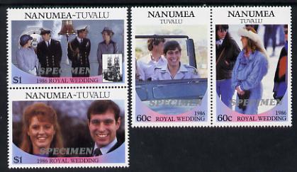 Tuvalu - Nanumea 1986 Royal Wedding (Andrew & Fergie) set of 4 (2 se-tenant pairs) overprinted SPECIMEN in silver unmounted mint