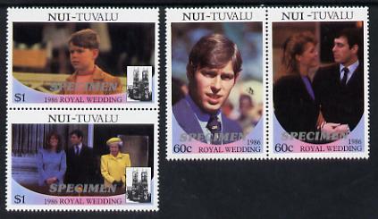 Tuvalu - Nui 1986 Royal Wedding (Andrew & Fergie) set of 4 (2 se-tenant pairs) overprinted SPECIMEN unmounted mint