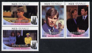 Tuvalu - Nui 1986 Royal Wedding (Andrew & Fergie) set of 4 (2 se-tenant pairs) overprinted SPECIMEN unmounted mint