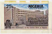 Nigeria 1984 25th Anniversary of Central Bank - original hand-painted artwork for 25k value (showing Central Bank) by NSP&MCo Staff Artist Samuel Eluare on card 5" x 8.5" endorsed B4