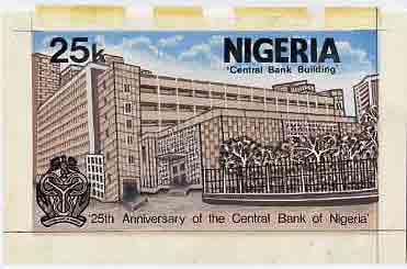 Nigeria 1984 25th Anniversary of Central Bank - original hand-painted artwork for 25k value (showing Central Bank) by NSP&MCo Staff Artist Samuel Eluare on card 5