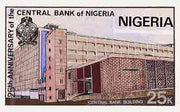Nigeria 1984 25th Anniversary of Central Bank - original hand-painted artwork for 25k value (showing Central Bank) by unknown artist on card 5" x 8.5"