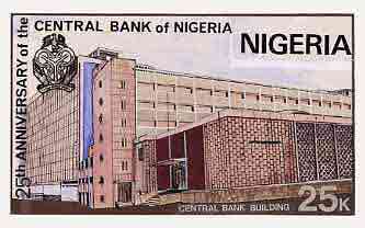 Nigeria 1984 25th Anniversary of Central Bank - original hand-painted artwork for 25k value (showing Central Bank) by unknown artist on card 5