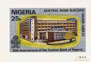 Nigeria 1984 25th Anniversary of Central Bank - original hand-painted artwork for 25k value (showing Central Bank) by unknown artist on card 5" x 8.5" endorsed B3