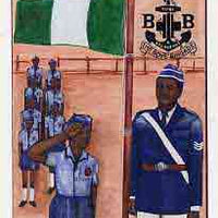 Nigeria 1983 Boys Brigade 75th Anniversary - original hand-painted artwork for 10k value (On Parade with Flag) by Mrs A Adeyeye on board 5" x 8.5" endorsed A4