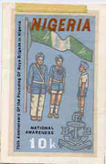 Nigeria 1983 Boys Brigade 75th Anniversary - original hand-painted artwork for 10k value (On Parade with Flag) by Godrick N Osuji on card 5" x 8.5"