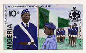Nigeria 1983 Boys Brigade 75th Anniversary - original hand-painted artwork for 10k value (On Parade with Flag) by unknown artist on card 8.5