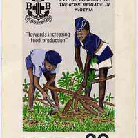 Nigeria 1983 Boys Brigade 75th Anniversary - original hand-painted artwork for 30k value (Harvesting Cassava) by NSP&MCo Staff Artist Olukoya Ogunfowora on card 5" x 8.5" endorsed B5