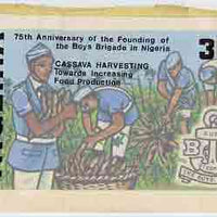 Nigeria 1983 Boys Brigade 75th Anniversary - original hand-painted artwork for 30k value (Harvesting Cassava) by Godrick N Osuji on card 8.5" x 5" endorsed B3