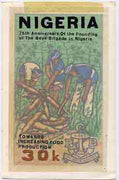 Nigeria 1983 Boys Brigade 75th Anniversary - original hand-painted artwork for 30k value (Harvesting Cassava) by Godrick N Osuji on card 5" x 8.5"