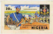 Nigeria 1983 Boys Brigade 75th Anniversary - original hand-painted artwork for 30k value (Harvesting Cassava) by Francis Nwaije Isibor on card 8.5" x 5" endorsed B1