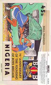 Nigeria 1983 Boys Brigade 75th Anniversary - original hand-painted artwork for 45k value (Working on VW Car) by Francis Nwaije Isibor on card 8.5
