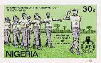 Nigeria 1983 National Youth Service Corps 10th Anniversary - original hand-painted artwork for 30k value (On Parade) by NSP&MCo Staff Artist Olukoya Ogunfowora on board 8.5