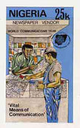 Nigeria 1983 World Communications Year - original hand-painted artwork for 25k value (Newspaper Kiosk) by unknown artist on card 5" x 8.5", endorsed B4