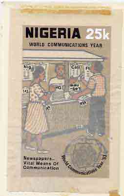 Nigeria 1983 World Communications Year - original hand-painted artwork for 25k value (Newspaper Kiosk) by Godrick N Osuji on card 5" x 8.5", endorsed B8
