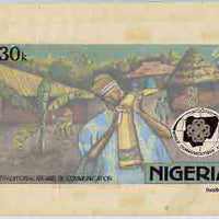 Nigeria 1983 World Communications Year - original hand-painted artwork for 30k value (Town Cryer) by S O Nwasike on card 8.5" x 5"