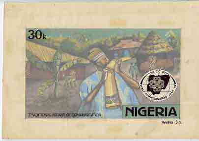 Nigeria 1983 World Communications Year - original hand-painted artwork for 30k value (Town Cryer) by S O Nwasike on card 8.5" x 5"
