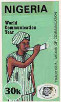 Nigeria 1983 World Communications Year - original hand-painted artwork for 30k value (Town Cryer) by unknown artist on board 5" x 8.5"