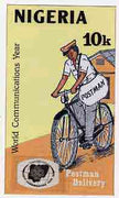 Nigeria 1983 World Communications Year - original hand-painted artwork for 10k value (Postman on Bicycle) by unknown artist on card 5" x 8.5"
