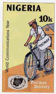 Nigeria 1983 World Communications Year - original hand-painted artwork for 10k value (Postman on Bicycle) by unknown artist on card 5