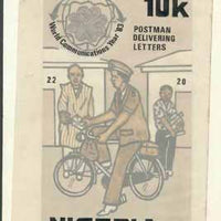 Nigeria 1983 World Communications Year - original hand-painted artwork for 10k value (Postman on Bicycle) by Godrick N Osuji on card 5" x 8.5" endorsed A6
