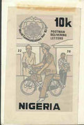 Nigeria 1983 World Communications Year - original hand-painted artwork for 10k value (Postman on Bicycle) by Godrick N Osuji on card 5" x 8.5" endorsed A6
