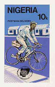 Nigeria 1983 World Communications Year - original hand-painted artwork for 10k value (Postman on Bicycle) by unknown artist on card 5" x 8.5" endorsed A2