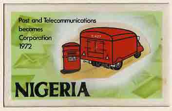 Nigeria 1972 Posts & Telecommunications Corporation - original hand-painted artwork for undenominated value (showing Post Van & Pillar Box) by Austin Ogo Onwudimegwu on card 8.5