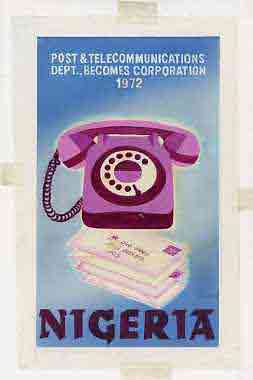 Nigeria 1972 Posts & Telecommunications Corporation - original hand-painted artwork for undenominated value (showing Telephone and letters) by Austin Ogo Onwudimegwu on card 5