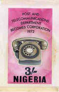 Nigeria 1972 Posts & Telecommunications Corporation - original hand-painted artwork for 3s value (showing Telephone) by Austin Ogo Onwudimegwu on card 5" x 8.5"