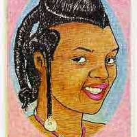 Nigeria 1987 Women's Hairstyles - original hand-painted artwork for 10k value (Cockscomb Hair style) by Francis Nwaije Isibor on card 5" x 8.5" endorsed A3