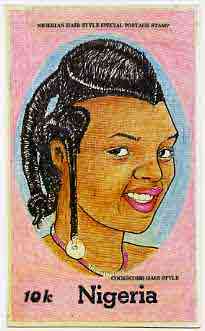 Nigeria 1987 Women's Hairstyles - original hand-painted artwork for 10k value (Cockscomb Hair style) by Francis Nwaije Isibor on card 5