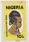 Nigeria 1987 Women's Hairstyles - original hand-painted artwork for 10k value (Cockscomb Hair style) by Godrick N Osuji on card 5" x 8.5" endorsed A1