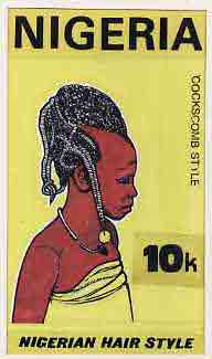 Nigeria 1987 Women's Hairstyles - original hand-painted artwork for 10k value (Cockscomb Hair style) by unknown artist on board 5