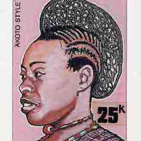 Nigeria 1987 Women's Hairstyles - original hand-painted artwork for 25k value (Akoto Hair style) by unknown artist on board 5" x 8.5" endorsed C3