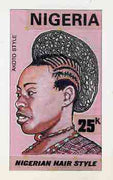 Nigeria 1987 Women's Hairstyles - original hand-painted artwork for 25k value (Akoto Hair style) by unknown artist on board 5" x 8.5" endorsed C3