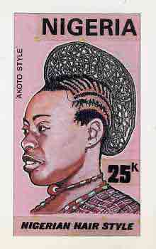 Nigeria 1987 Women's Hairstyles - original hand-painted artwork for 25k value (Akoto Hair style) by unknown artist on board 5