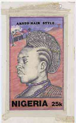 Nigeria 1987 Women's Hairstyles - original hand-painted artwork for 25k value (Akoto Hair style) by S O Nwasike on card 5