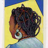 Nigeria 1987 Women's Hairstyles - original hand-painted artwork for 25k value (Right Hand Drive Hair style) by Mrs A O Adeyeye on card 5" x 8.5" endorsed C5 and marked 'Withdrawn, replaced with Akoto Hair Style"