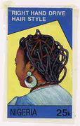 Nigeria 1987 Women's Hairstyles - original hand-painted artwork for 25k value (Right Hand Drive Hair style) by Mrs A O Adeyeye on card 5" x 8.5" endorsed C5 and marked 'Withdrawn, replaced with Akoto Hair Style"