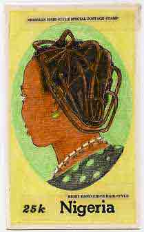 Nigeria 1987 Women's Hairstyles - original hand-painted artwork for 25k value (Right Hand Drive Hair style) by Francis Nwaije Isibor on card 5