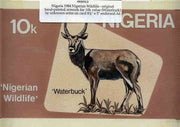 Nigeria 1984 Nigerian Wildlife - original hand-painted artwork for 10k value (Waterbuck) by unknown artist on card 8.5" x 5" endorsed A6
