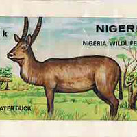 Nigeria 1984 Nigerian Wildlife - original hand-painted artwork for 10k value (Waterbuck) by Godrick N Osuji on card 8.5" x 5" endorsed A2