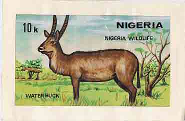 Nigeria 1984 Nigerian Wildlife - original hand-painted artwork for 10k value (Waterbuck) by Godrick N Osuji on card 8.5
